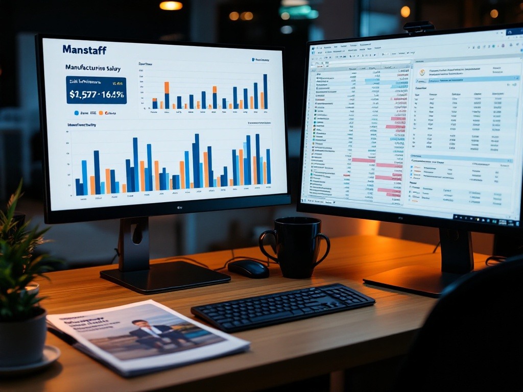 Professional salary analysis displaying systematic manufacturing sector evaluation with clear data visualizations including industry trend graphs, sector comparisons, and compensation benchmarks. Framework ensures comprehensive market verification through established quality-assured channels.