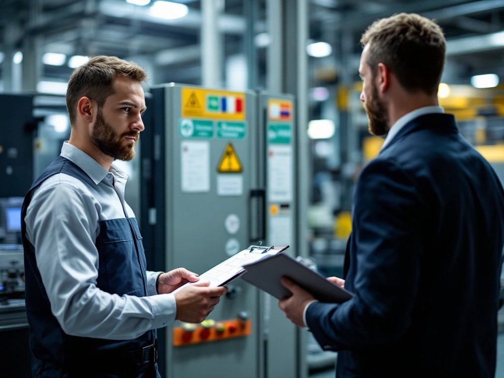 Manufacturing capability assessment displaying systematic evaluation of technical skills through practical demonstration. Framework shows operator performing equipment setup while supervisor documents competency levels using standardized verification protocols.