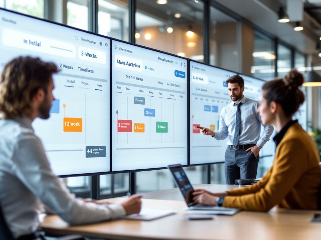 Manufacturing progression framework displaying systematic performance reviews at weeks 4, 8, and 12, with comprehensive development evaluation stages. Framework ensures thorough documentation of permanent role readiness through established quality-assured channels.