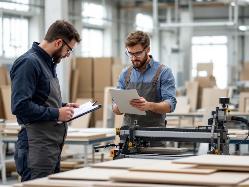 Account manager and supervisor engaged in detailed performance review discussion while documenting assessment outcomes and development progress. Image demonstrates Manstaff's structured approach to weeks 4, 8, and 12 performance monitoring in manufacturing environment.